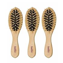 Kit 3 Mini Escova de Cabelo Belliz Almofadada Cerdas de Madeira Pequena 16,5cm