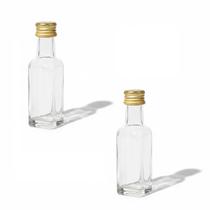 Kit 3 mini garrafa vidro whisky 20ml Tampas alumínio dourada