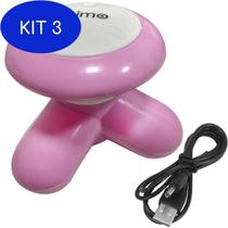 Kit 3 Mini Massageador Mimo Massager Portátil USB Pilha Rosa