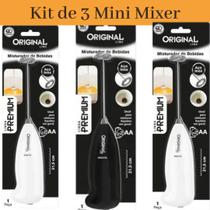 Kit 3 Mini Mixer Misturador Portátil - 3 Mini Mix REF. - Bebidas Shakes Colágenos Batedor de Ovos - clinck