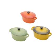 Kit 3 mini panelas ovais de porcelana, com tampa 15cm