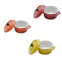 Kit 3 mini panelas redondas porcelana A, com tampa 12,7cm