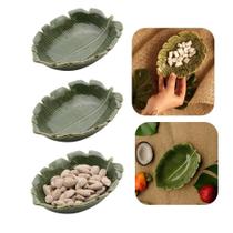 Kit 3 Mini Petisqueira Travessa Banana Leaf Cerâmica para Petiscos Verde Lyor Kit 3 Mini Petisqueira Travessa Banana Leaf Cerâmica para Petiscos Verde Lyor