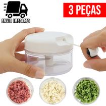 Kit 3 Mini Processador Manual Triturador de Alimentos para Alho Cebola Legumes com Lâminas em Aço P