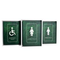 Kit 3 Mini Quadros Sinalização de Banheiro Inglês Toque Elegante e Natural para sua Decoração