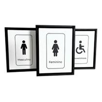 Kit 3 Mini Quadros Sinalização de Banheiro Português Toque Elegante e Natural para sua Decoração Kit 3 Mini Quadros Sinalização de Banheiro Português Toque Elegante e Natural para sua Decoração