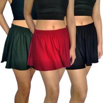 Kit 3 Mini Saias Femininas Godê Elástico Lisas Cores Sortidas Suplex Pp ao Plus Size