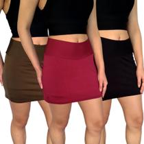 Kit 3 Mini Saias Femininas Justas Cós Lisas Cores Sortidas Suplex Pp ao Plus Size Kit 3 Mini Saias Femininas Justas Cós Lisas Cores Sortidas Suplex Pp ao Plus Size