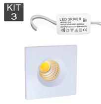 Kit 3 Mini Spot Embutir Para Moveis Quadrado 3w 6000k