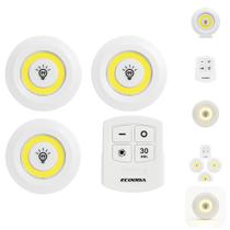 Kit 3 Mini Spots LED Com Controle Remoto Para Iluminação de Armário e Decoração
