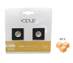 Kit 3 Mini Spots Para Moveis Quadrado Preto 1W 3000k Bivolt