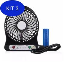 Kit 3 Mini ventilador de mesa portátil recarregável com lanterna