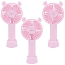 Kit 3 Mini Ventilador Portátil USB Recarregável Maquiagem Cílios 4 Velocidades Original Inova Cor Rosa