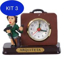 Kit 3 Miniatura Profissional Arquiteta De Resina Com Relógio 8Cm