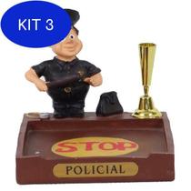 Kit 3 Miniatura Profissional Policial Homem De Resina 8Cm