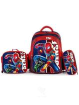 Kit/3 Mochila Escolar Infantil 3D Com Lancheira e Estojo Homen aranha / batman / vingadores