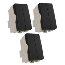 Kit 3 Módulos Interruptor Duplo Simples Ebony Clean Margirius 21792 Kit 3 Módulos Interruptor Duplo Simples Ebony Clean Margirius 21792