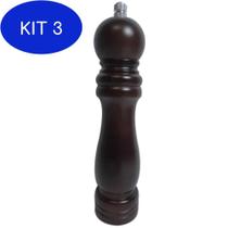 Kit 3 Moedor De Pimenta E Sal Madeira Moinho Cerâmica 20Cm