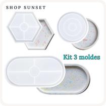 Kit 3 Molde Silicone Bandeja oval redonda hexágono Forma Geométrica resina gesso cimento