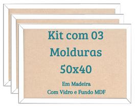 Kit 3 Molduras 50x40 Quadros Com Vidro Madeira Laqueada