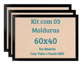 Kit 3 Molduras 60x40 Quadros Com Vidro e Madeira Laqueada 40x60