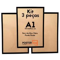 Kit 3 Molduras ISO A1 59,4x84,1cm Sem acrílico PS - Fundo Pardo