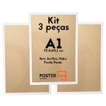 Kit 3 Molduras ISO A1 59,4x84,1cm Sem acrílico PS - Fundo Pardo