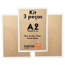 Kit 3 Molduras ISO A2 42x59,4cm Sem acrílico PS - Fundo Pardo