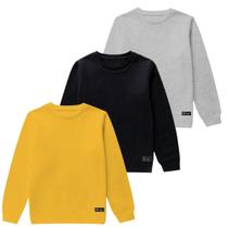 Kit 3 Moletom Infantil Liso Básico Gola Redonda Sem Capuz
