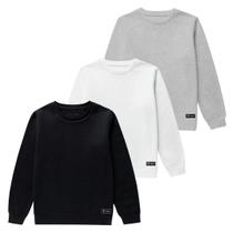 Kit 3 Moletom Infantil Liso Básico Gola Redonda Sem Capuz