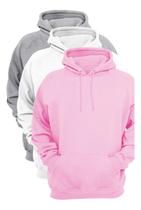 Kit 3 Moletom Liso Casual Blusa De Frio Flanelado Canguru