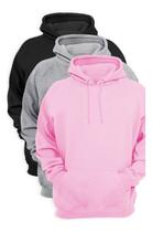 Kit 3 Moletom Liso Casual Blusa De Frio Flanelado Canguru Premium