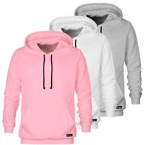Kit 3 Moletons Canguru Masculino e Feminino Liso Básico com Capuz e Bolso