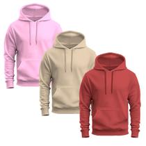 Kit 3 Moletons Liso Basico Blusa De Frio Canguru Confortavel Inverno