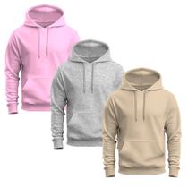 Kit 3 Moletons Liso Basico Blusa De Frio Canguru Confortavel Inverno