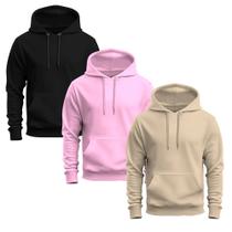 Kit 3 Moletons Liso Basico Blusa De Frio Canguru Confortavel Inverno