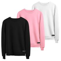 Kit 3 Moletons Masculino e Feminino Liso Básico sem Capuz gola Redonda