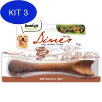 Kit 3 Mordedor Natural Cães Dentalight Nutri Diner Frango 220G