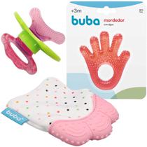 Kit 3 Mordedores Para Bebês Feminino Rosa Buba Baby Silicone Kit 3 Mordedores Para Bebês Feminino Rosa Buba Baby Silicone