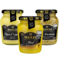 Kit 3 Mostarda Francesa Maille Dijon, L'Ancienne e Mel