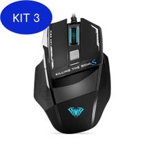 Kit 3 Mouse Com Fio S1Z Gamer Aula Mountain