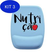 Kit 3 Mouse Pad Ergonomico Nutrição Azul - Personalize Do Seu Jeito