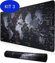 Kit 3 Mouse Pad Gamer Speed Extra Grande 70X30 Mapa Mundi Preto