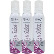 Kit 3 Mousse Cabelos Cacheados Neez Finalizador Capilar Penteado Hidratante Ação Rápida 150ml