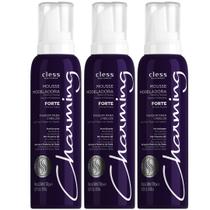 Kit 3 Mousse Modelador Charming Cless Forte Fixador Cabelo Antiúmidade Brilho Filtro UV 140ml