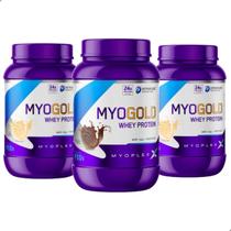 Kit 3 Myo Gold Whey Protein Premium Pote 900g Myoplex