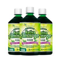 Kit 3 Nativa Amargo Clean com Camomila Carqueja Chá Verde Hortelã Suco de Berinjela e Extratos 500ml Flora Nativa