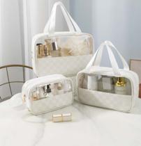 Kit 3 Necessaire Bolsa Feminina Masculino Xadrez Organizador Maquiagem Cosméticos Viagem Kit 3 Necessaire Bolsa Feminina Masculino Xadrez Organizador Maquiagem Cosméticos Viagem