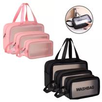 Kit 3 Necessaire Organizador Mala Bolsa Viagem Impermeável Com Alça E Zíper Tamanhos P, M, G - Wash Bag