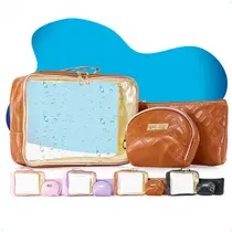 Kit 3 Necessaire Transparente Impermeáveis Frascos Cosmético